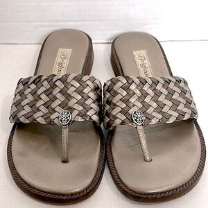 Brighton Orion silver and gray Sandals with Woven Strap and Thong Design EUC